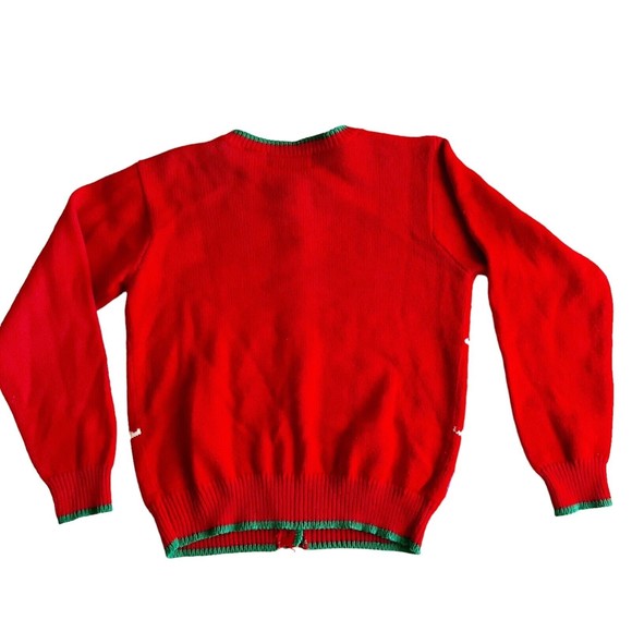 Vtg JJ Jones Ugly Christmas Party Sweater Knit Red Tree Stockings Presents Sz S - Picture 4 of 10